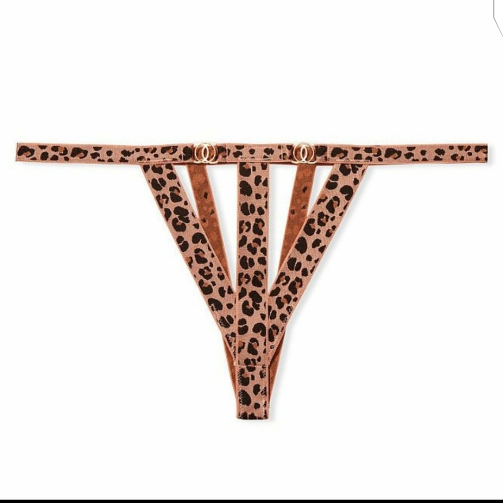 Victoria's Secret Leopard Gold Hardware Strappy Cut Out Ouvert Thong Panty
